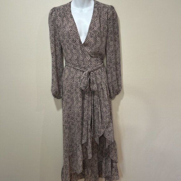 Wayf Dresses & Skirts - Wayf Women's Animal Print Long Sleeve V-Neck Belted Midi Wrap Dress Size XS